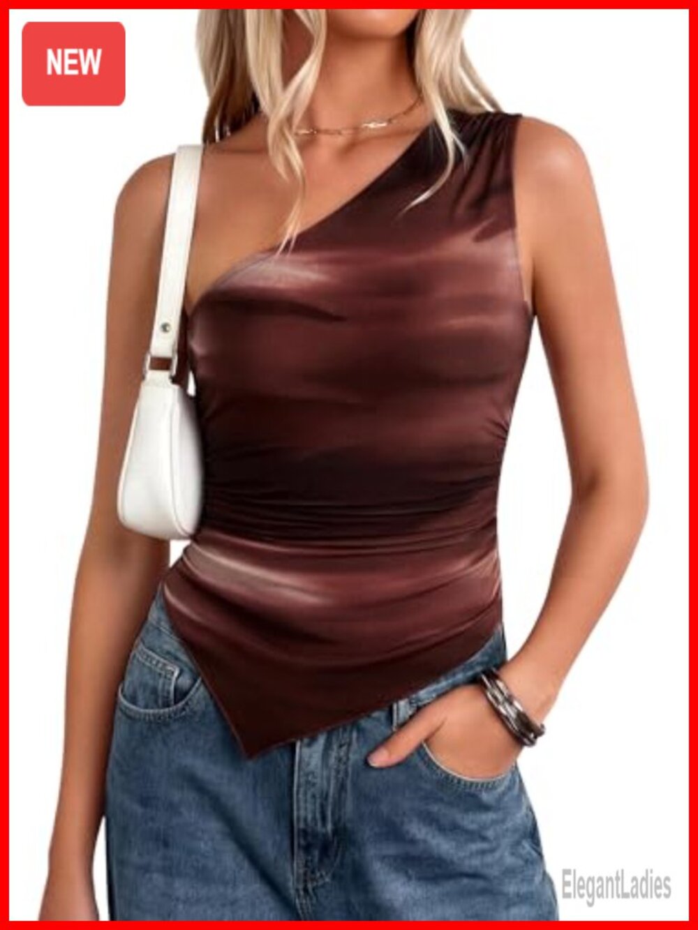 One Shoulder Floral Mesh Ruched Tank Top